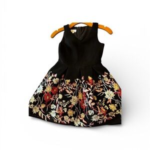 Pippa & Julie Girls Black Dress with Floral Embroidery